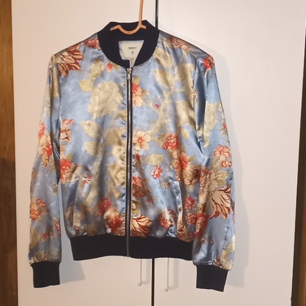 Forever 21 Bomber Jacket silky, sky blue, small